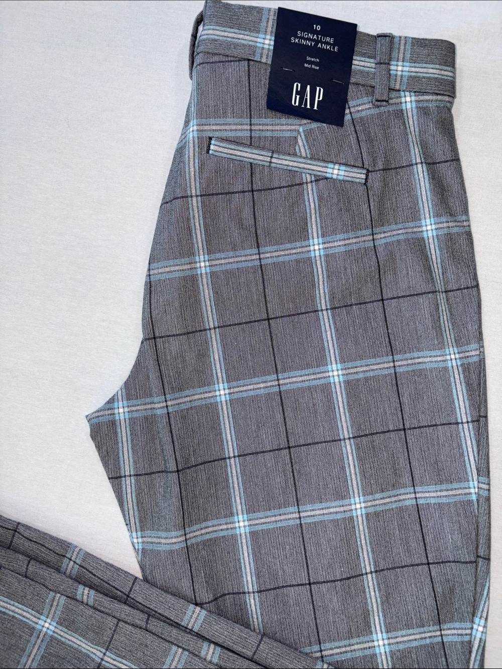 GAP Gray Plaid Men’s Pants with Light Blue Windowpane - Picture 3 of 3